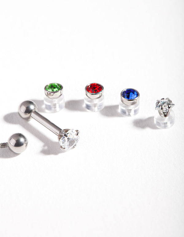 Surgical Steel Multi Stone Barbell Earrings