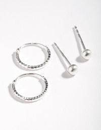 Sterling Silver Mini Textured Hoop Stud Earring Pack - link has visual effect only