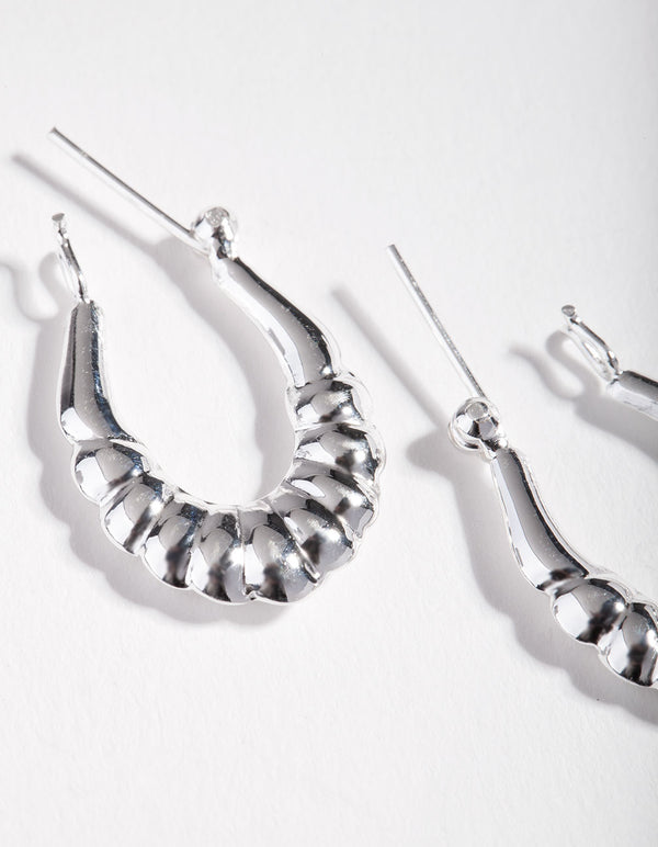 Sterling Silver Textured Creole Hoop Earrings