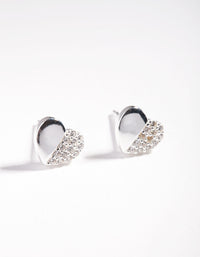 Sterling Silver Half Pave Heart Stud Earrings - link has visual effect only