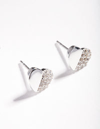 Sterling Silver Half Pave Heart Stud Earrings - link has visual effect only