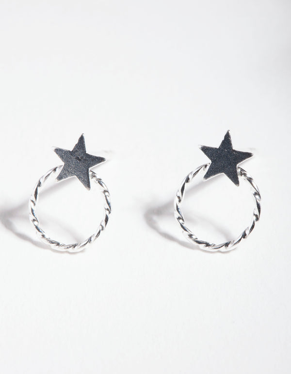 Sterling Silver Open Circle Star Stud Earrings
