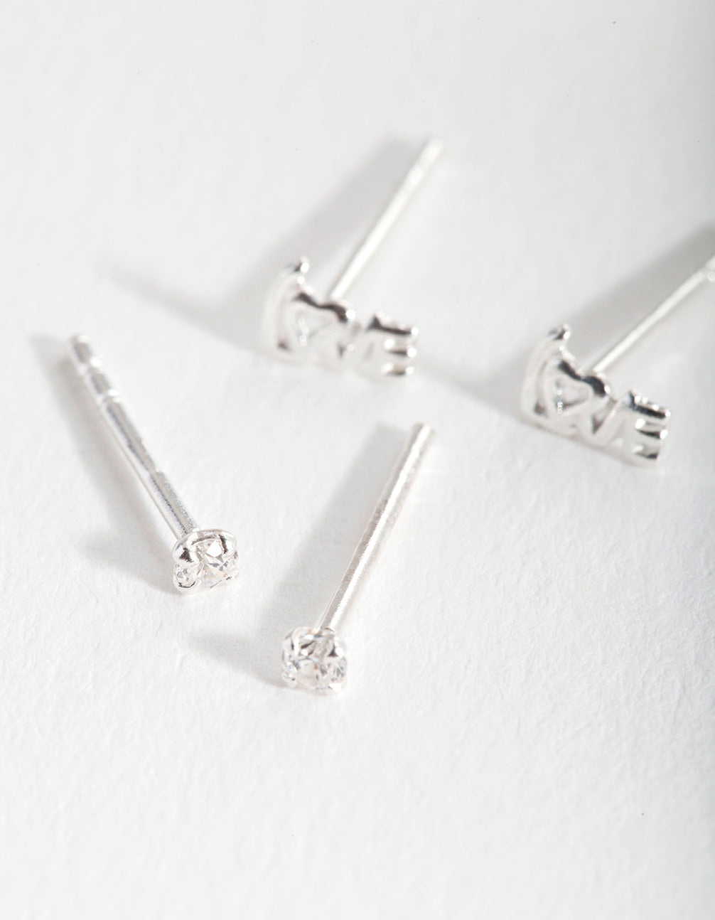 Sterling Silver Cubic Zirconia Love Stud Pack