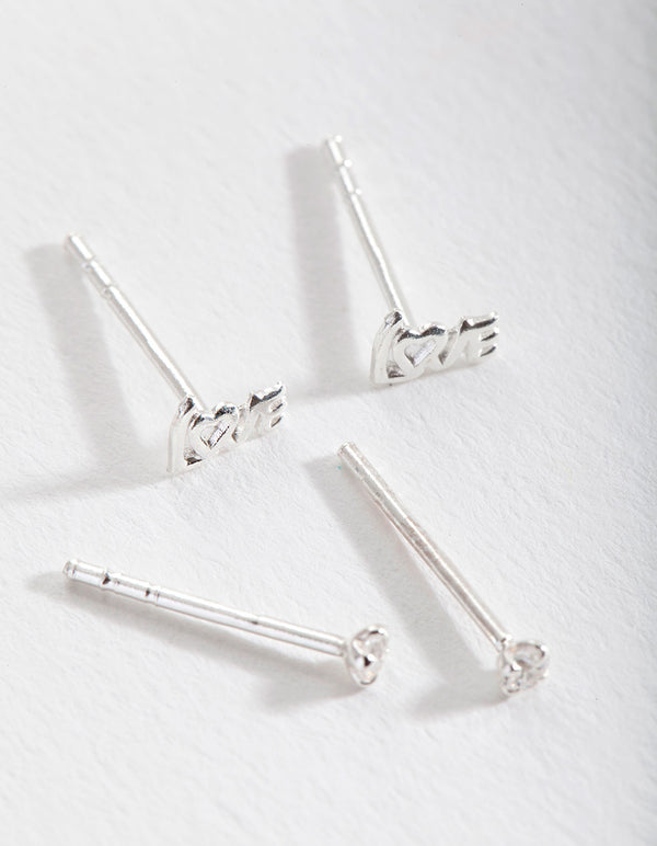 Sterling Silver Cubic Zirconia Love Stud Pack