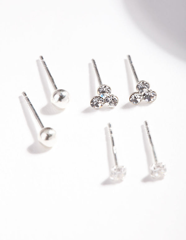Sterling Silver Cubic Zirconia Crystal Stud Earring Pack