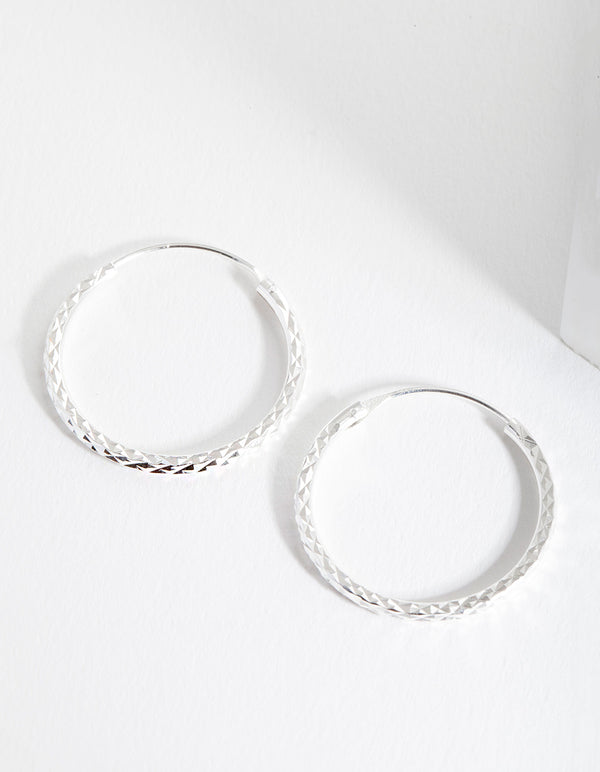 Sterling Silver Textured Hoop Earrings