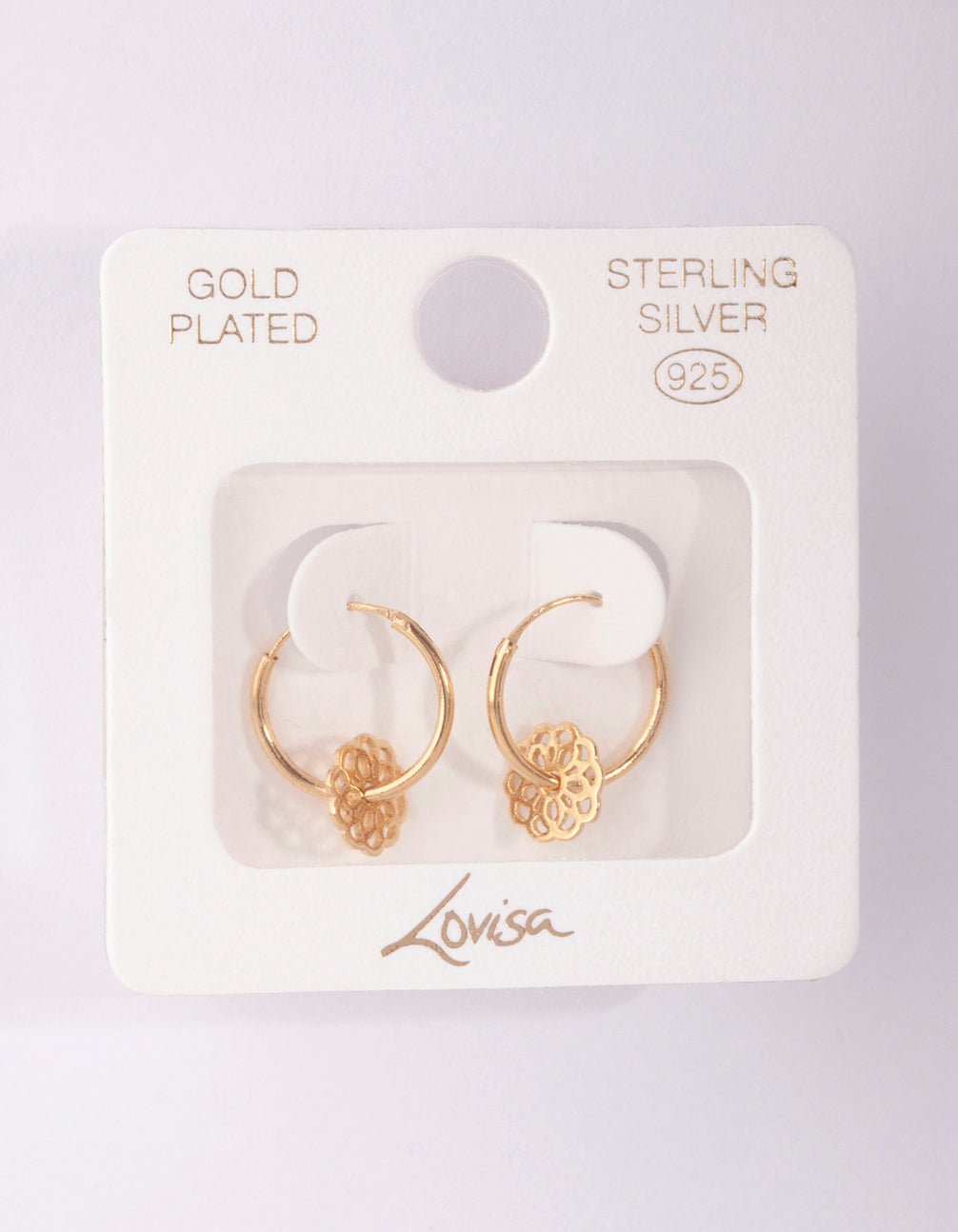 Gold Plated Sterling Silver Filigree Disc Hoop Earrings