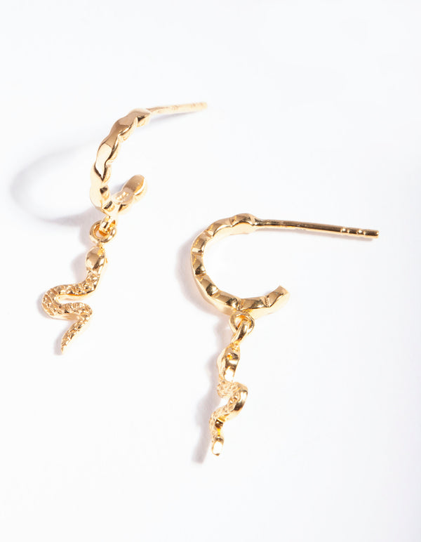 Gold Plated Sterling Silver Textured Snake Huggie Earrings