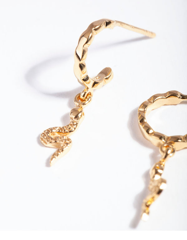 Gold Plated Sterling Silver Textured Snake Huggie Earrings