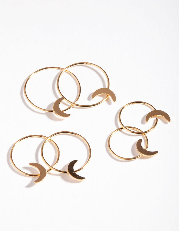 Gold Plated Sterling Silver Moon Hoop Earring Pack