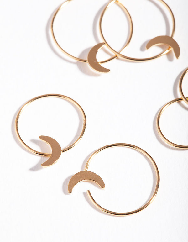 Gold Plated Sterling Silver Moon Hoop Earring Pack