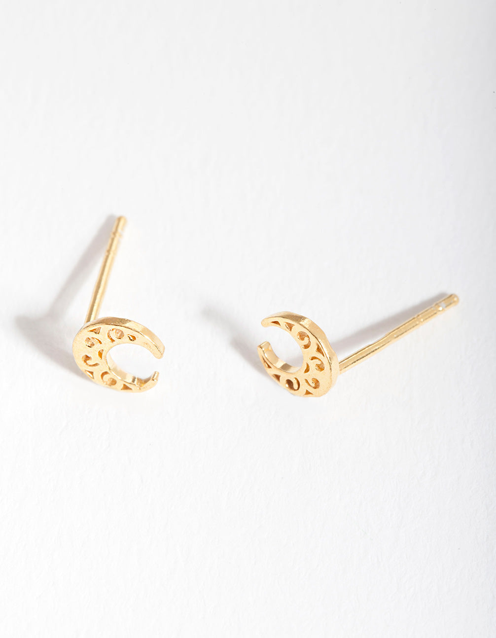 Gold Plated Sterling Silver Filigree Moon Stud Earrings