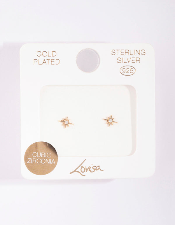 Gold Plated Sterling Silver Cubic Zirconia Starburst Earrings