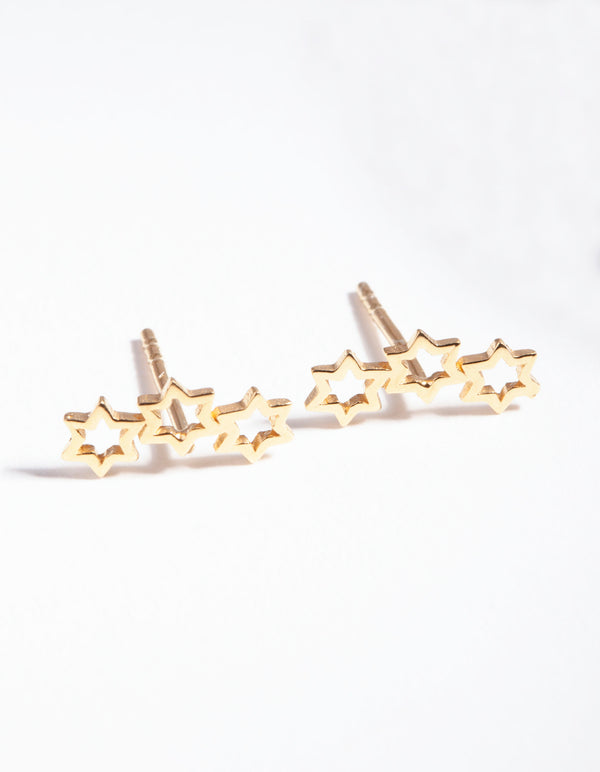 Gold Plated Sterling Silver 3 Star Crawler Earrings