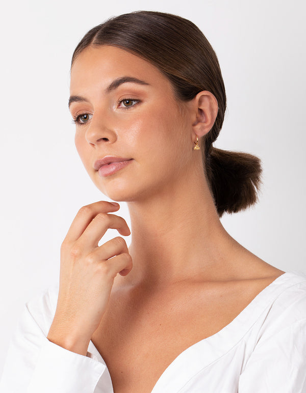 Gold Plated Sterling Silver Bee Charm Hoop Earrings