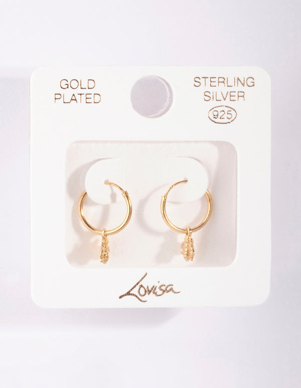 Gold Plated Sterling Silver Bee Charm Hoop Earrings