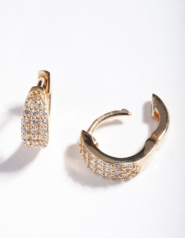 Gold Plated Sterling Silver Statement Pave Huggie Earrings