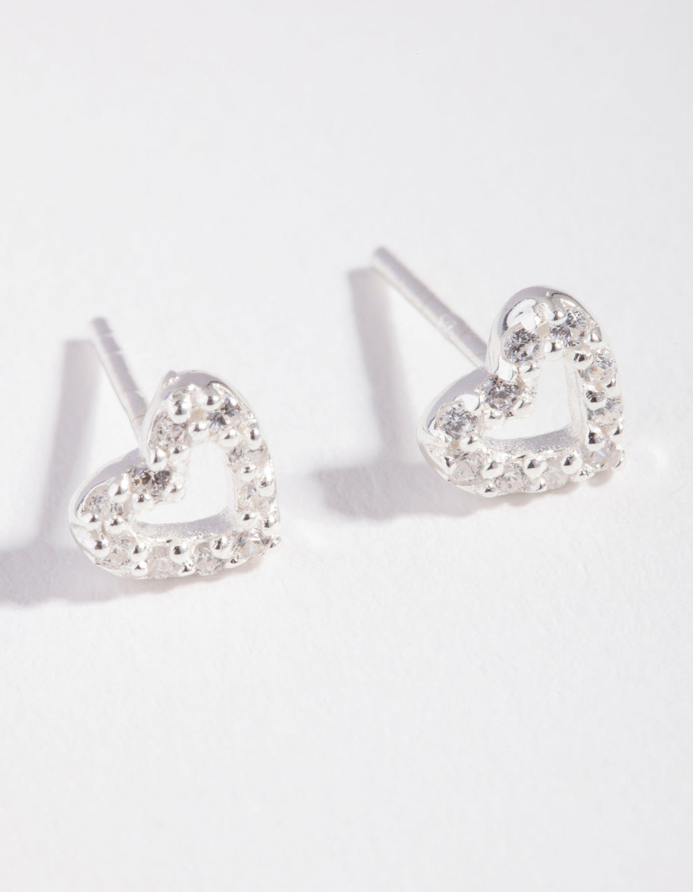 Sterling Silver Cubic Zirconia Pave Open Heart Stud Earrings