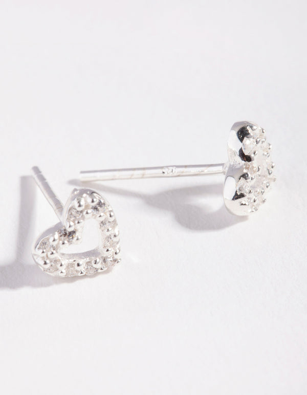 Sterling Silver Cubic Zirconia Pave Open Heart Stud Earrings