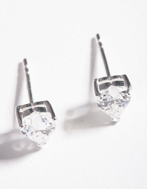 Sterling Silver Cubic Zirconia Heart Stud Earrings