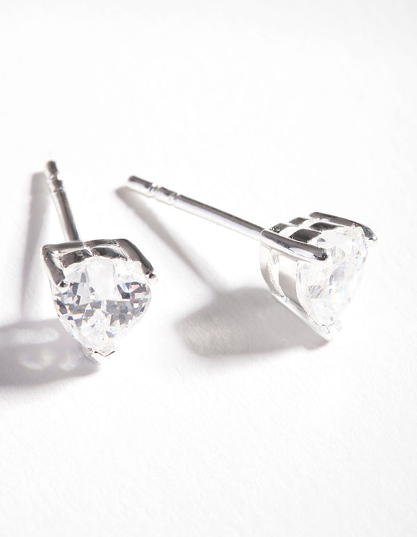 Sterling Silver Cubic Zirconia Heart Stud Earrings