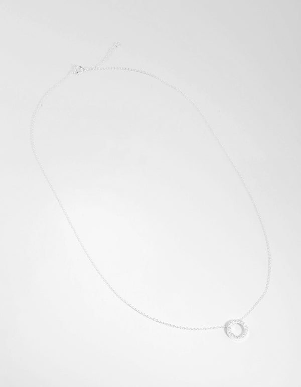 Sterling Silver Cubic Zircona Pave Open Circle Necklace