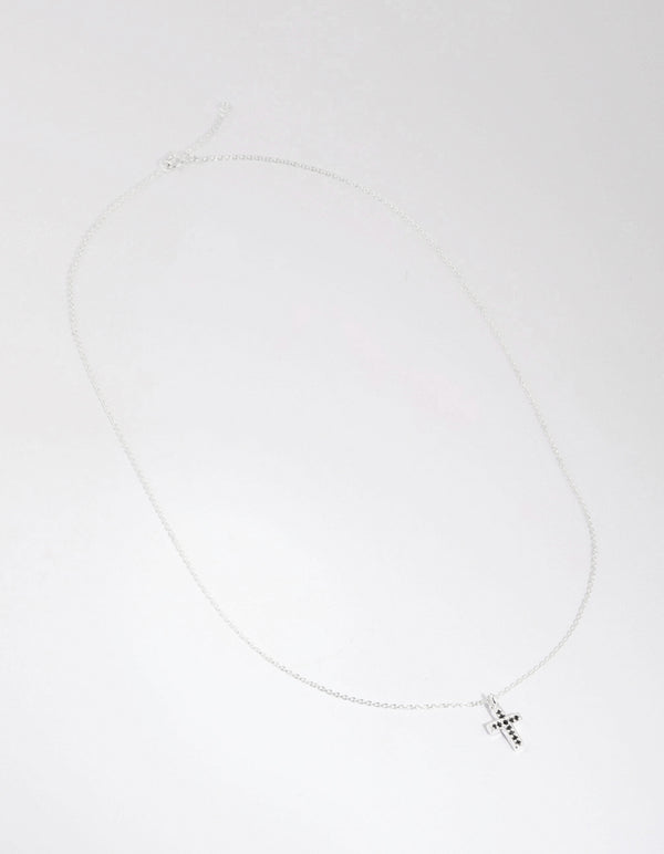 Sterling Silver Cubic Zirconia Pave Cross Necklace