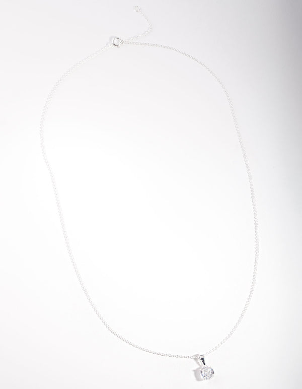 Sterling Silver Cubic Zirconia 100 Facet 4 Claw Necklace