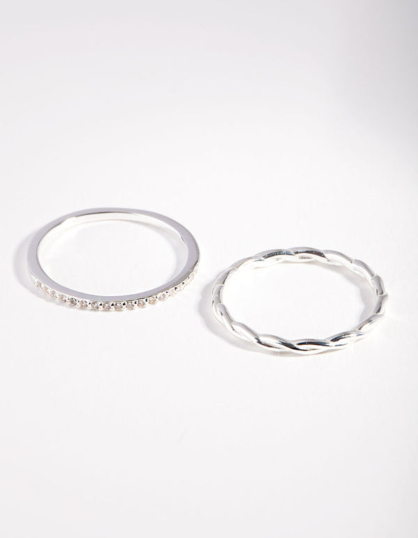 Sterling Silver Cubic Zirconia Twisted Ring Pack