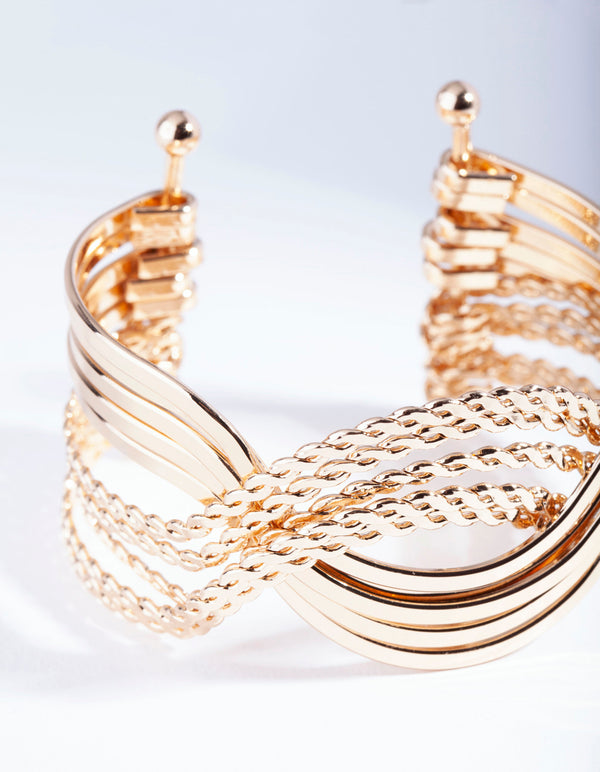 Gold Wavy Twist Cuff Bracelet