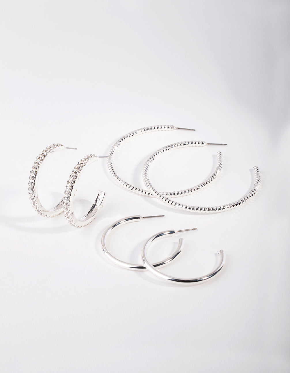 Silver Thick Diamante Hoop Earring Pack