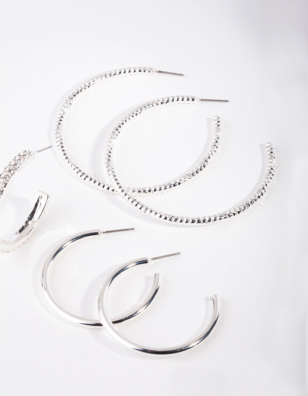Silver Thick Diamante Hoop Earring Pack