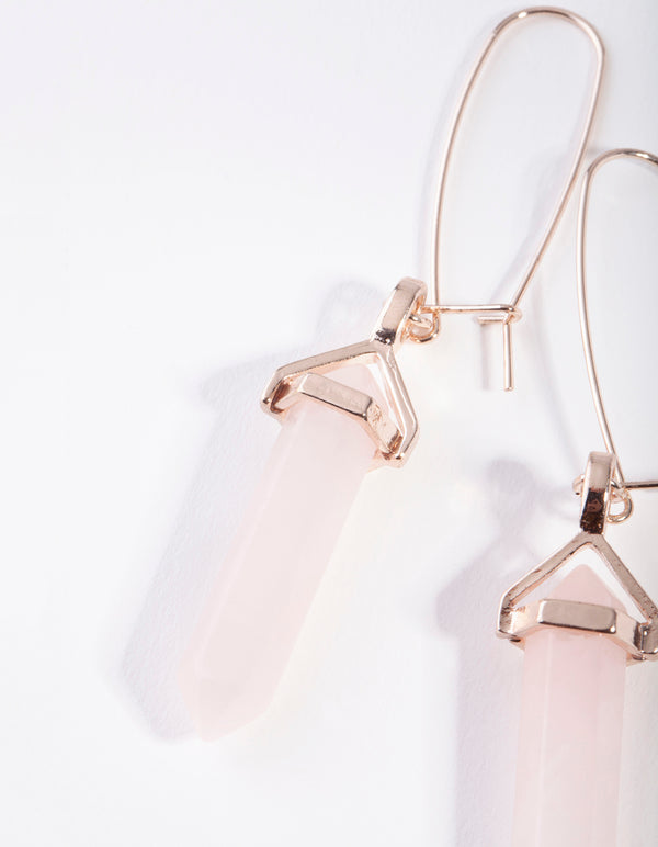 Rose Gold Open Wire Rose Quartz Stone Hoop Earrings