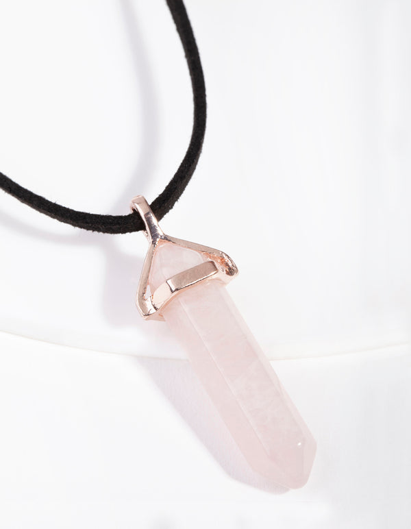 Rose Gold Suede Rope Rose Quartz Stone Necklace