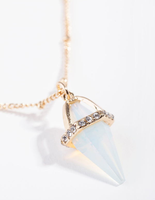 Gold Diamante Moonstone Encased Necklace