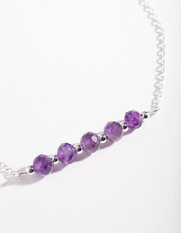 Sterling Silver Amethyst Faceted Bead Bracelet