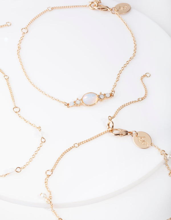 Gold Moonstone Shard Anklet Pack