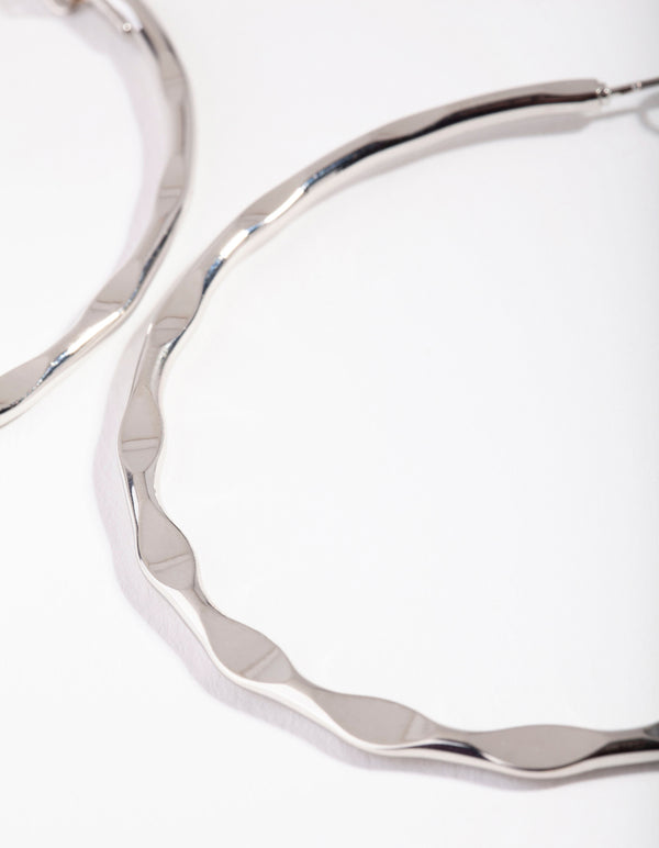 Silver Wave Medium Hoop Earrings