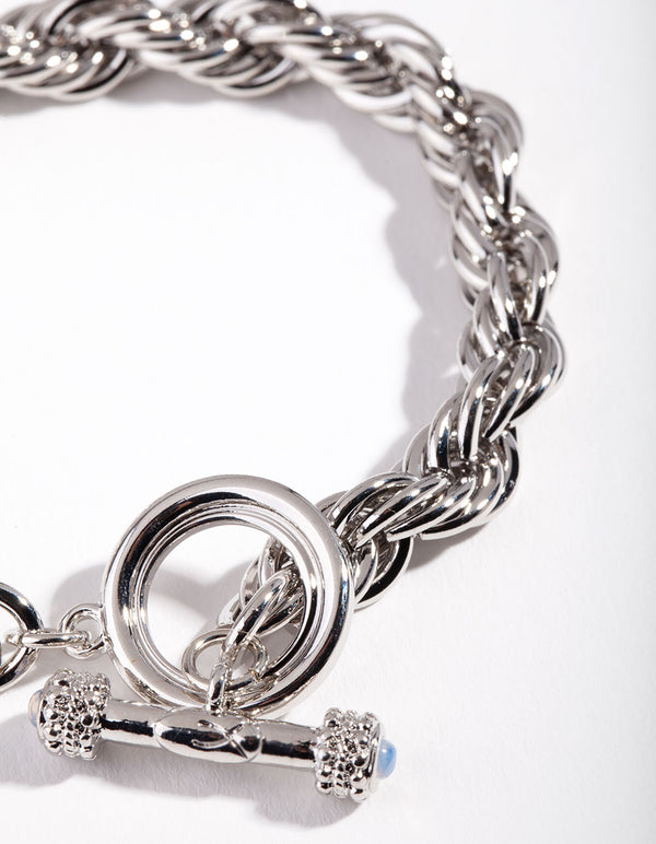 Silver Thick Rope Stone T & O Bracelet