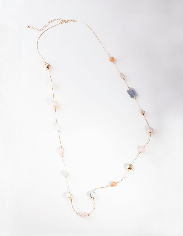 Gold Multi Coloured Pastel Acrylic Pearl Necklace
