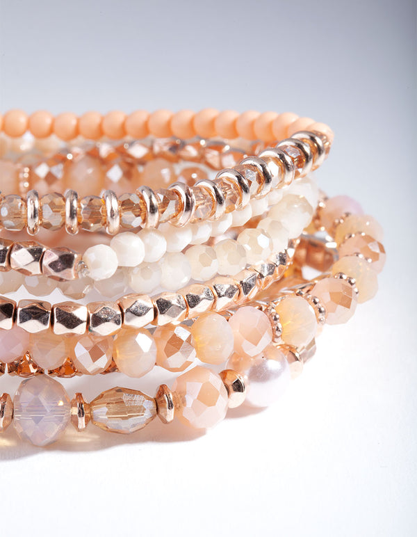 Rose Gold Peach Faceted Bead Bracelet Pack