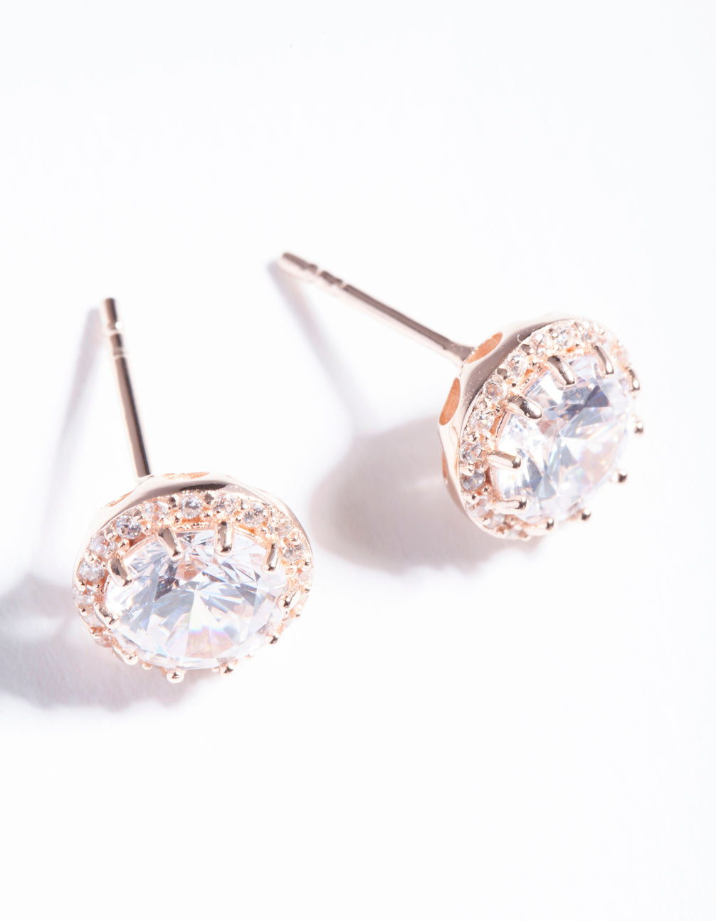 Rose Gold Plated Sterling Silver Cubic Zirconia Stud Earrings