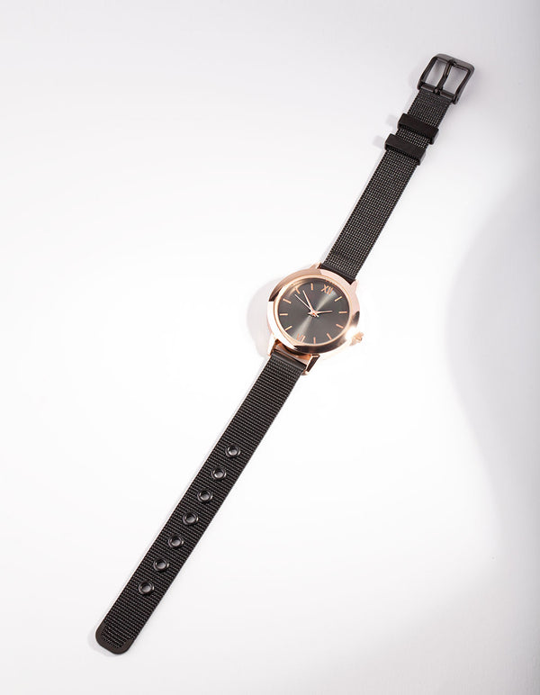Rose Gold Thin Mesh Roman Watch