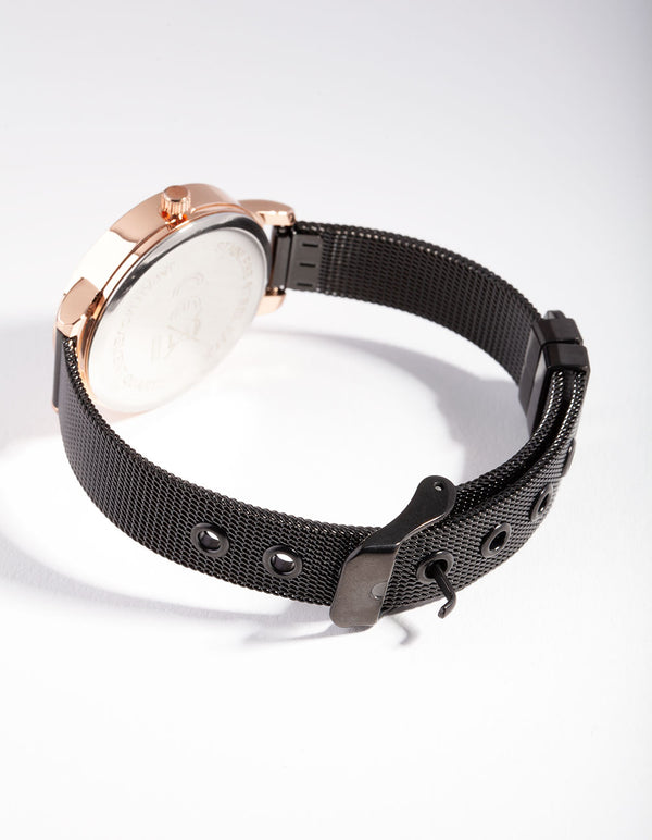 Rose Gold Thin Mesh Roman Watch