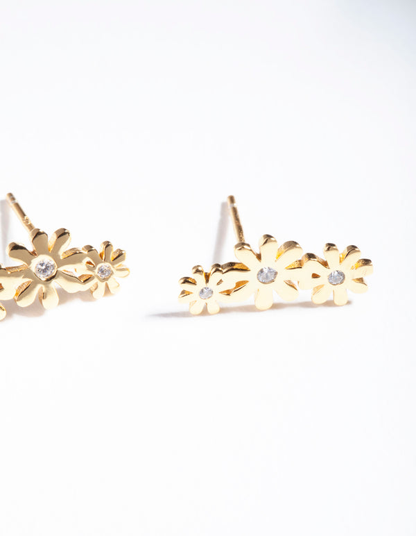 Gold Plated Sterling Silver Diamante Daisy Crawler Earrings