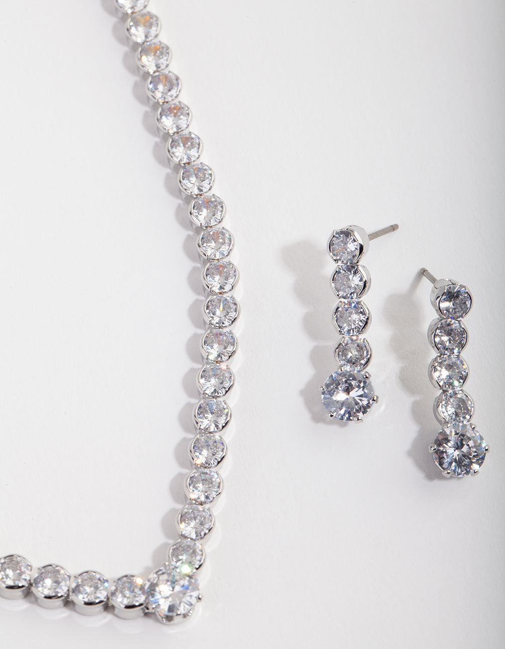 Diamond Simulant Tennis Earrings & Necklace Set