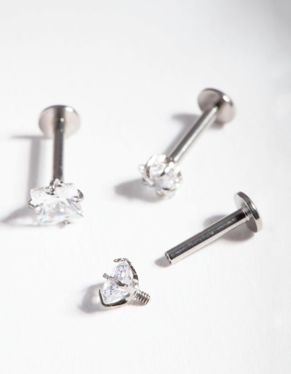 Surgical Steel Cubic Zirconia Multi Stone Flat Back Earring Pack