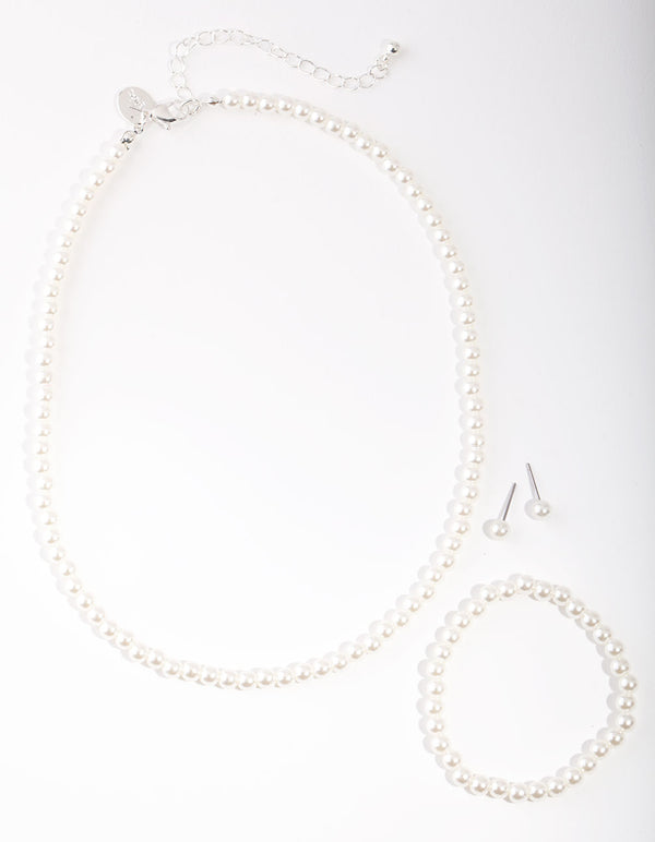 Kids Silver Classic Pearl Jewellery Set