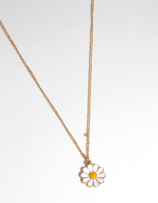 Gold Enamel Daisy Drop Necklace