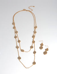 Gold Textured Layer Earring & Necklace Set - link has visual effect only